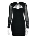 Abito aderente nero sexy con dettaglio cut-out e maniche in mesh trasparente estivo - L / Nero
