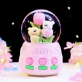 Pink tulip crystal ball with cute cartoon bears and rotating light-up base - 004 Pink Base / Large 100 Snow+Light+Music