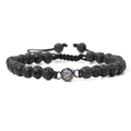 Bracelet ajustable en pierre de lave noire avec pendentif de projection rond - Pierre de lave