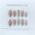 Unghie finte a scacchi rosa e argento con strass di lusso e texture 3D - Testa di Serpente Rosa Femminile / Extra Piccolo (XS)