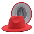 Classic wide-brim wool felt jazz hat in two-tone red and grey fashion design - M (56-58cm) / Red + Light Grey
