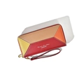 Portafoglio lungo da donna con patchwork geometrico rosso arancio e cinturino da polso - Rosso