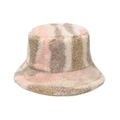 Winter striped bucket hat for women in colorful gradient sherpa plush warm material - M (56-58cm) / Pink Beige Coffee Color Block Stripe (A)