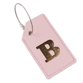 Pink PU leather luggage tag featuring a gold letter B and secure steel wire cable - Letter B