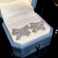 Sparkling S925 silver bow stud earrings with zircon in a blue velvet jewelry box - 1#E4196 Silver