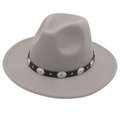 Chapeau fedora en feutre de laine gris clair avec ruban noir et boucles métalliques - M (56-58cm) / Gris clair