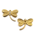 Golden dragonfly pendants with sparkling rhinestones and textured finish for jewelry DIY - Dragonfly Style 6 / 22x30mm / White