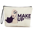 Linnen make-up tas met minimalistische gezichtprint en zwarte MAKE UP STUDIO tekst - Stijl met Polsband / Minimalistisch Gezicht (xy-088-1)