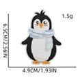 Detail view of cute penguin embroidery patch with precise size and weight measurements - Scarf Penguin Style