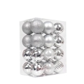 24pcs silver Christmas balls set with matte glitter and faceted textures for tree decor - Silver
