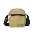 Bolso bandolera minimalista de nailon caqui con correa negra y cremalleras de plata - 16*7*19cm / Té frío
