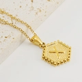 Gold hexagonal necklace featuring letter X pendant with elegant beaded edge detailing - Letter X (Single Pendant)