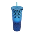 Matte blue gradient studded plastic tumbler with textured geometric diamond surface - Electroplated Gradient Royal Blue