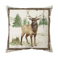 Linen pillowcase featuring a watercolor forest stag design in a rustic wood-style frame - Style 8