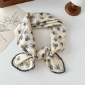 Floral cotton linen scarf in cream and navy blue daisy print with lace edges - Light Yellow Fruit