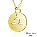 Golden Libra zodiac cutout pendant necklace in stainless steel 13mm diameter - Libra