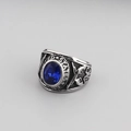 Bague militaire américaine en acier inoxydable pour homme avec saphir bleu ovale - US 8 / Style United States Bleu (KR45101-K)