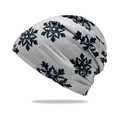 Grey slouchy beanie hat featuring black snowflake prints with a breathable thin fabric - White with Black Snowflakes