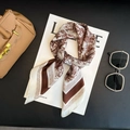 Caramel brown silk scarf with splash ink pattern and striped edges on a fashion layout - New Silk Scarf/small Square Scarf 49 / 65