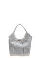 Zaino a secchiello grigio a pois con finiture in pelle bianca e fiocchi eleganti - Bianco Sporco