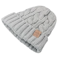 Berretto a trecce grigio chiaro foderato in pile con toppa in pelle marrone per l'inverno - Taglia Unica(Regolabile) / Grigio