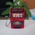 Mini red lucky slot machine keychain toy with working lever and spinning fruit wheels - Bright Red + Flat Circle / Minimum Order Of 5 Pieces