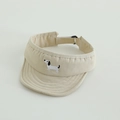 Detail of beige sun visor cap with cute dog embroidery and adjustable black buckle - 52cm(Adjustable) / Beige