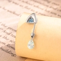 Silver titanium steel navel ring with blue zircon triangle and teardrop crystal charm - Blue + Blue (Right)