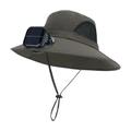 Dark grey solar fan sun hat with wide brim and breathable mesh panels for outdoor hiking - Army Green