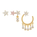 Gold-plated jewelry set with star and flower studs featuring pink and white zircons - TZ00122 Gold - Star Pink Flower Moon 3-Piece Set