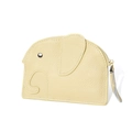 Mini elephant leather coin purse in beige with pebbled texture and key ring holder - Yellow