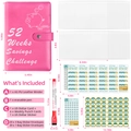 Pink 52-week money saving challenge binder set with A5 PU leather cover and 40 cash envelopes - Rose Red