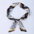 Narrow nautical silk-feel scarf with navy helm and chain print in blue and yellow - X15-Multi