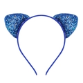 Close-up of cute blue sequined cat ear headband for girls with glitter finish - Blue