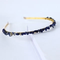 Handmade gold wire crown headband featuring irregular dark blue raw crystal stones - Single Row / Blue Dot Stone-Single Row