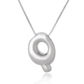 Macro shot of silver letter Q pendant with smooth finish on a delicate square box chain - Letter Q