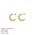 Vergulde roestvrijstalen C-vormige gedraaide touw oorbellen van 20mm en 4mm breed - Gedraaide Textuur Goud (20mm) / 4mm Breedte