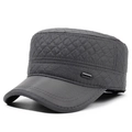 Men's dark gray quilted flat cap with fleece lining and ear flaps for winter warmth - Gray / Adjustable