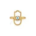Hamsa hand evil eye open ring in gold stainless steel with vintage ethnic design - Zj148