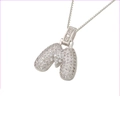 Hip hop style silver 3D bubble letter M pendant necklace with sparkling cubic zirconia - Silver M