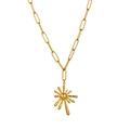 Vintage golden sunburst pendant with paperclip chain in minimalist stainless steel - XLE-5-1 Necklace - Gold