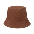 Detail of deep brown quilted bucket hat with diamond stitching and silky sheen finish - 56cm-58cm / Brown