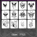 Set of 12 black and white butterfly tattoo stickers featuring moon and sword designs - Butterfly Combination