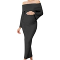 Schulterfreies schwarzes Umstandskleid in Bodycon-Passform mit langen Ärmeln aus Strick - S / Schwarz