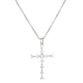 Elegante collana con croce in argento e ciondolo a goccia in zircone su bianco - Stile Croce d'Argento (White K 2596)