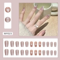 Elegant cat-eye press-on nails with glitter heart design in purple-grey ballet style - 24Pcs Set (Glue Style) / Heart Cat Eye (MY023)