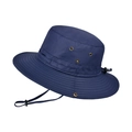 Dark blue quick-dry outdoor bucket hat with adjustable chin strap and metal air vents - Navy Blue