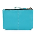 Vintage crazy horse leather coin purse in turquoise green with top zipper and white stitching - Premium Oil Leather Blue
