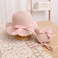 Ensemble chapeau de paille rose pour filles et sac assorti avec ruban et bords ondulés - Chapeau Rose + Sac