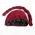 Deep red elastic hair wrap set with black satin lining and matching twisted headband - One Size / Cap and Headband / Burgundy